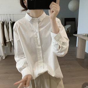 棉质衬衫女式春秋季新款宽松显瘦韩版简约小众设计感长袖减龄上衣