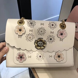 Coach Parker With Cut Out Tea Rose 白色订花斜跨方包 25160