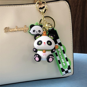 Q版熊猫零钱包高档儿童收纳包包钥匙卡通钥匙链批发挂饰小挂件