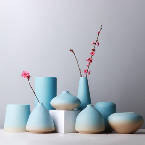 手工花器禅意蓝色小花瓶陶瓷干花花插简约水培创意摆件家居装饰品