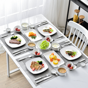 西餐牛排餐盘餐具套装创意牛排刀叉套装欧式陶瓷简约黑线家用盘子