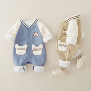韩版婴儿春装连体衣外穿春秋四个月宝宝衣服男孩周岁礼服洋气外套