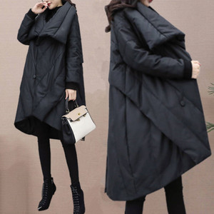冬季新款女装宽松大码中长款羽绒棉服女黑色显瘦斗篷大衣外套加厚