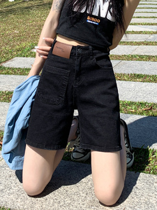 韩国黑色宽松直筒牛仔裤短裤女夏季薄款2024年新款小个子五分裤潮