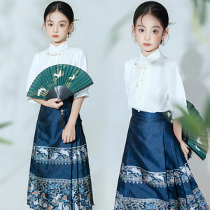2024影楼摄影女童中国风古装儿童马面裙套装女孩大童夏款明制汉服