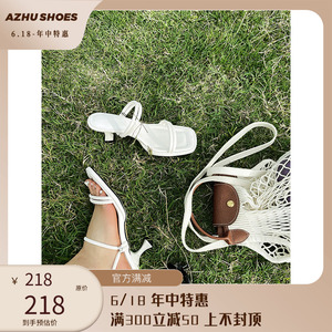 AZHU 一字带凉鞋女夏季新款空气感方头鞋多穿高跟鞋 可拖鞋可凉鞋