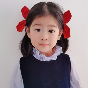 韩国儿童红色对夹耳后蝴蝶结立体发夹发卡头饰女童公主可爱卡子