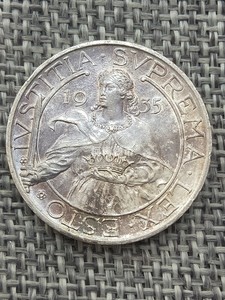彩浆UNC 圣马力诺1935年10里拉银币 圣阿加塔 27MM 10克 835银