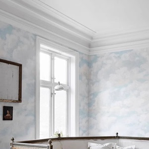 瑞典风格现代浅蓝色云朵天空轻奢简约背景墙纸壁纸墙布壁布壁画