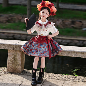 儿 童织金马面裙女 童套装夏季中国风汉服裙女孩新中式重工古装裙