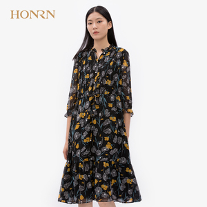 HONRN/红人专柜正品夏季女装中袖H型雪纺连衣裙商场同款HE22OL759