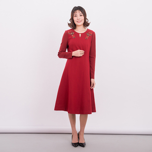 HONRN/红人专柜正品秋季女装长袖圆领X型连衣裙商场同款HD33OL514