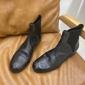 Mantova曼托瓦马丁靴黑色真皮短靴圆头复古粗跟切尔西靴手工女靴