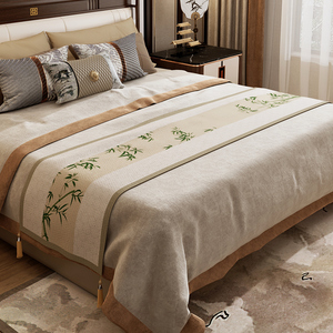 新中式禅意床旗棉麻布艺卧室床上用品氛围感装饰床尾搭巾床盖桌旗