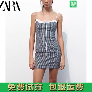 ZARA  KISS 春夏新品女装 蝴蝶结格子拼接吊带连衣裙 3152329 401