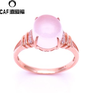 俄罗斯585紫金14k玫瑰金戒指女天然芙蓉石粉水晶宝石戒指时尚个性