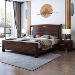 新中式乌金木实木床全实木1.5 米床双人床主卧一米八高箱床储物床