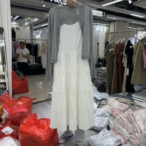 2024夏新款法式温柔风白色吊带蛋糕裙连衣裙+针织开衫外套两件套