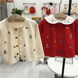 日系miki童装春季新款儿童时尚洋气针织开衫宝宝红色卡通小熊外套