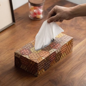 日本进口寄木细工纸巾盒高级感木质手工拼花复古日式客厅抽纸盒子