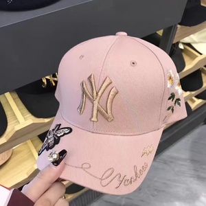 MLB帽子正品男女同款金标粉色鸭舌帽小蜜蜂刺绣NY棒球帽潮款防晒