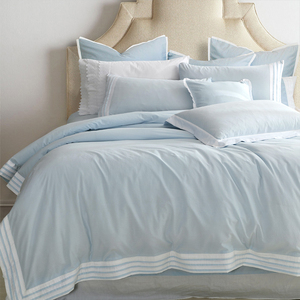 轻奢天蓝色床上四件套纯棉简约北欧酒店床上用品全棉被套纯色床单