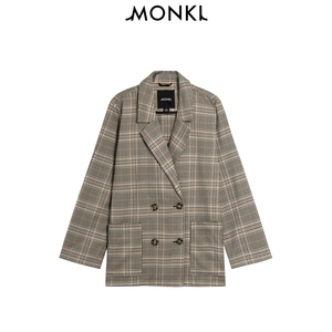 【年货价】MONKI2020秋季灰色格纹西装外套中性化裁剪小