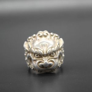 古玩杂项收藏仿古仿银戒指狮子头戒指工艺品铜戒指
