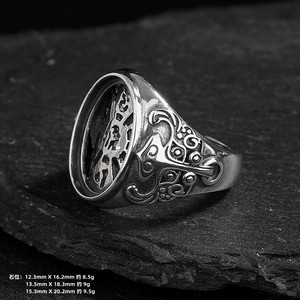 原创设计S925纯银戒指空托个性复古质感兽面纹银饰镶嵌南红男戒托