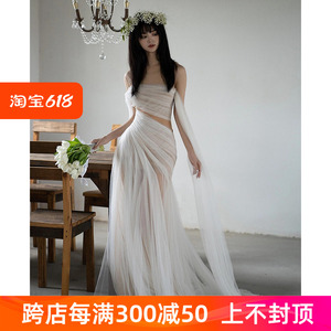 韩式轻婚纱白色森系超仙新娘结婚晨袍高级感外景旅拍订婚迎宾礼服
