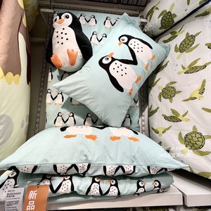 正品IKEA宜家代购布洛凡格蓝色企鹅印花棉质被套枕套床品儿童房