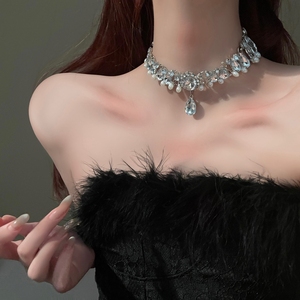 巴洛克彩色宝石珍珠钻石项链女轻奢夸张颈链高级感婚纱礼服锁骨链