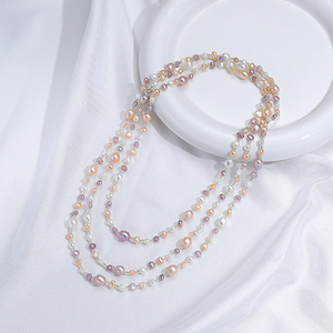 天然巴洛克珍珠项链毛衣链简约百搭混彩小米珠异形长款多圈颈链女