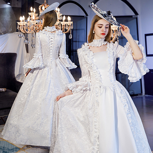 白色提花欧式优雅宫廷服影楼舞台表演走秀拍照写真年会俄罗斯礼服
