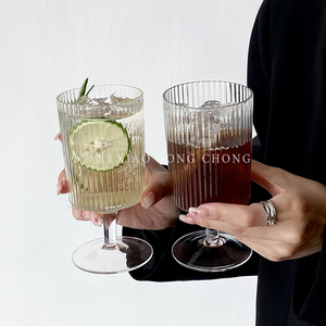 韩式ins风设计感条纹玻璃杯高颜值咖啡杯饮料杯果汁杯咖啡杯茶杯