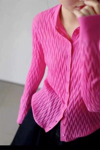 欧货polo领超细羊毛针织开衫女2024新款单排扣长袖修身显瘦上衣潮