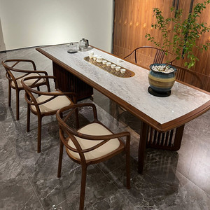 新中式乌金木茶桌椅组合实木岩板简约茶艺桌功夫泡茶台办公室家具