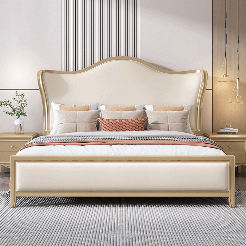 美式轻奢实木床现代简约法式2米2.2欧式双人床高端大气元宝皇冠床