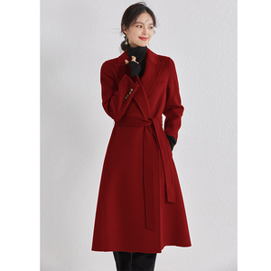 双面羊绒大衣女2023新款红色结婚羊毛呢子高级感气质大码毛呢外套