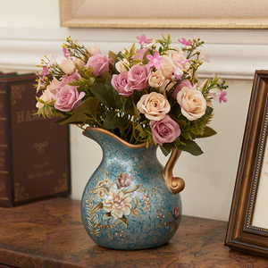欧式陶瓷小花瓶美式创意客厅装饰摆件仿真花假花艺套装干花插花器