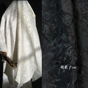 白色线性植物提花布料 创意肌理刺绣古装西服裙子 服装设计师面料
