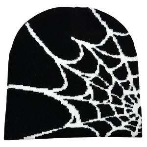 亚马逊爆款Y2K哥特式蜘蛛网提花针织帽男女嘻哈保暖毛线帽冷帽