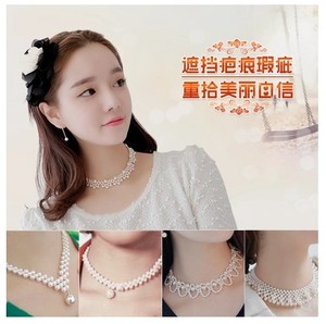 韩国进口饰品项链正品遮挡甲状腺手术疤痕的珍珠花式新娘颈项链女