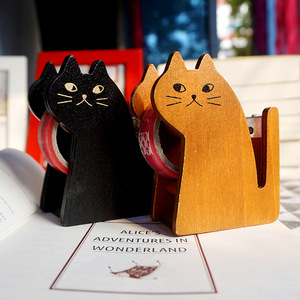 创意可爱小猫款胶带座木质透明胶带打包器喵喵文具胶带切割器玩具