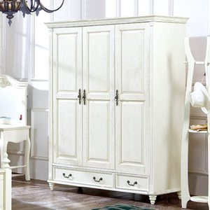 欧式风格美式全实木儿童衣柜对开平开两三门衣橱白色枫木原木家具