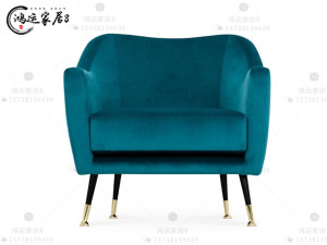 简约现代布艺单人沙发美式不绣钢客厅休闲椅北欧金属小户型沙发椅