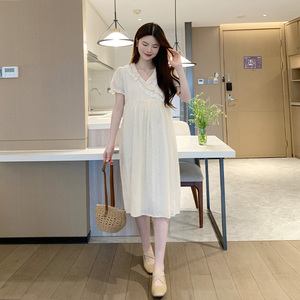 日本ELSA KEITH孕妇连衣裙2024夏季新款气质孕装大码蕾丝拼接刺绣