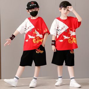 六一儿童演出服夏装嘻哈街舞男童表演服装中国风女童走秀架子鼓潮