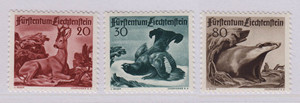 列支敦士登 1950年 动物：鹿 黑琴鸡 獾 3全，MNH，Lie30