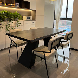意式极简现代小户型简约实木餐桌黑色会议桌长桌创意茶桌家用饭桌